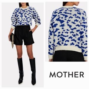 NWT Mother The Crop Alpaca-Blend Jumper Sz. M [8-10] Feline Friends Blue Cream
